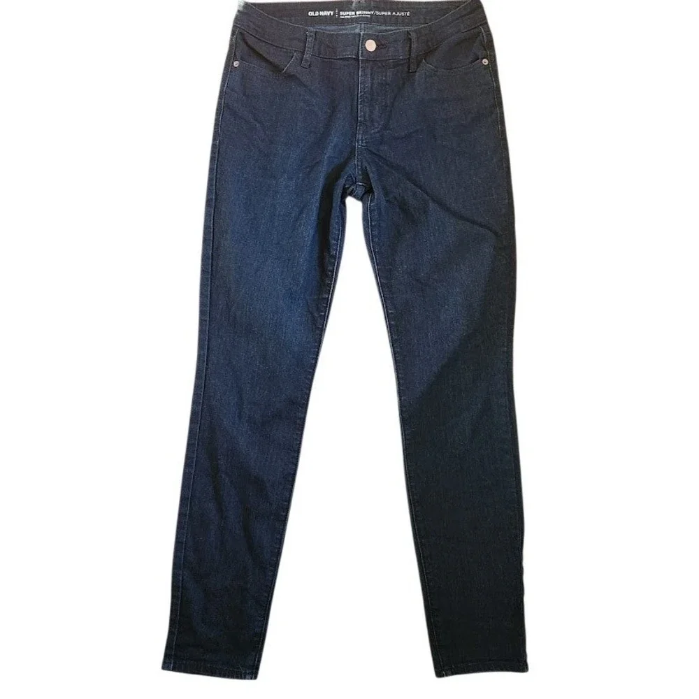 Old Navy Super Skinny Jeans Women's 8 Long Dark Indigo Mid Rise Stretch‎ 118